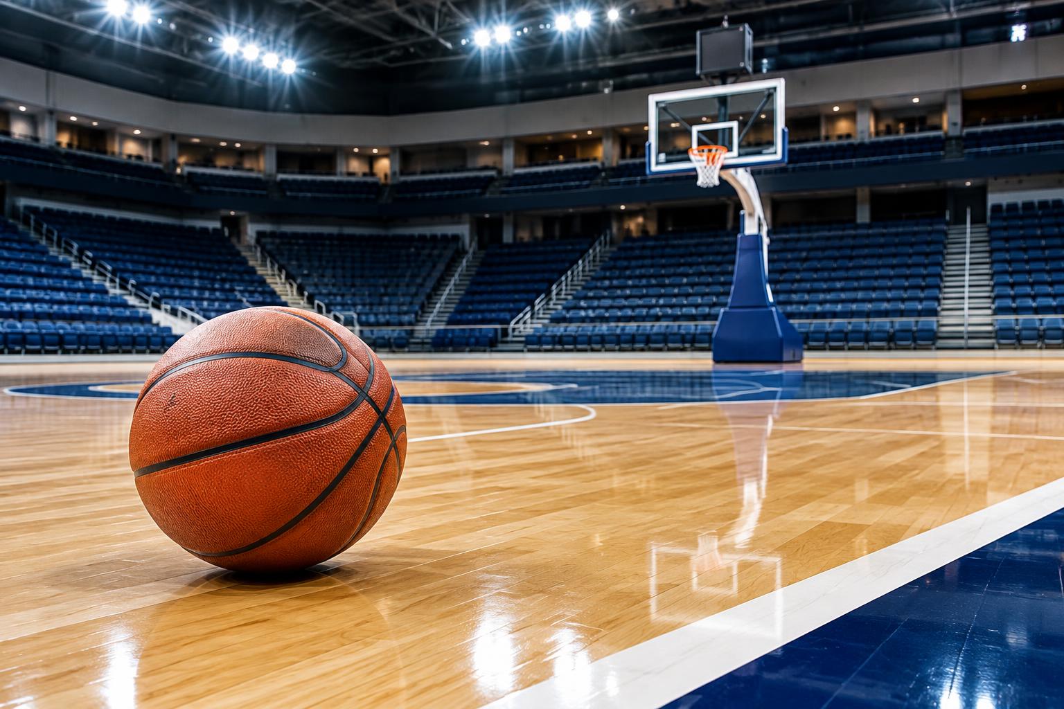 Basketball on an arena court